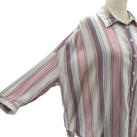 Anthropologie Pilcro The Bo Boyfriend Striped Oversized Button Top Womens XS - Picture 3 of 9